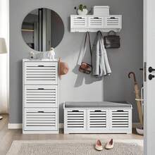 SoBuy FSR102-W, Shoe Rack Shoe Bench Shoe Cabinet With Folding Padded Seat And 2 Doors, W90 X D33 X H50cm - White - View 10