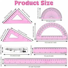 1 Set Plastic Geometry Math Set Includes Drawing, 6 Inch 4 Inch Protractor, 45/60 Degree Rulers 12 Inch 6 Inch Math Ruler Transparent Office Supplies (Pink) - Yellow - View 9