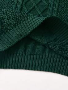 Boys' Solid Color Cable Knit Half Zip Sweater, School Style, Suitable For Spring, Autumn And Winter - Green - View 9