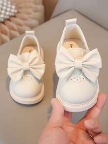 1 Pair Girls' Beige Bow Decor Princess Style Fashion Flat Shoes, Suitable For Back To School, Elementary Students - Beige - View 2