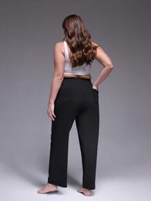 Women's Plus Size Casual Soft Jogger Pants, Loose Wide Leg Trousers For Running, Fitness, Yoga, Fashion Daily Outdoor, Elastic Waist With Pockets, Autumn/Winter - Black - View 4