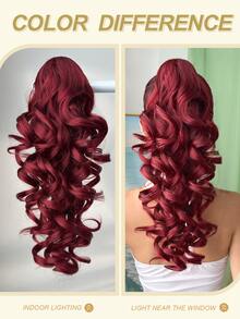 HEYPINK Tóc giả đuôi ngựa hình móng vuốt màu đỏ rượu vang, dài 20 inch, làm từ sợi tổng hợp chịu nhiệt, thích hợp cho nữ giới dịp Halloween, Giáng sinh và sử dụng hàng ngày. - Màu Đỏ Sâu - Xem 8