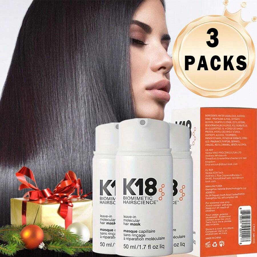 3pcs K18 Leave-In Molecular Hair Mask, Repairs Dry Or Damaged Hair, Reverse Hair Damage From Bleach, Color, Chemical Services & Heat - 3pc - 查看 1