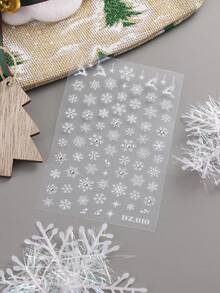 白色雪花美甲贴纸，简约纯色多雪花图案设计，自粘式梦幻主题美甲装饰，激光闪亮矩形一次性美甲装饰，适合冬季和新年美甲贴纸 - 彩色 - 查看 7