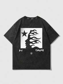 Unisex Star Graphic Letter Print T-Shirt - Casual Loose Fit Hip Hop Tee For Fashion-Forward Style And Versatility - Xám - Xem 4