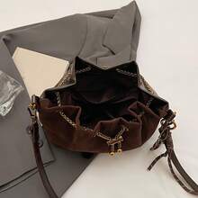 Vintage Umhängetasche für Frauen - Verstellbarer Schultergurt, Kordelzugverschluss, Kaffeebraun/Schwarz - Alltagstasche und Schultertasche, formelle Anlässe und Abendaccessoires - Langlebiges Design, Quastenverzierung, Metallverzierungen,Damentaschen, modische Damenhandtaschen, beliebte Damentaschen im Jahr 2026, Damenhandtaschen, modische Handtaschen, Weihnachtsgeschenke - Braun - Übersicht 7