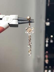 1pc Elegant Cubic Zirconia Flower Design Pierced Navel Ring, Suitable For Women's Daily, Date, Party Wear