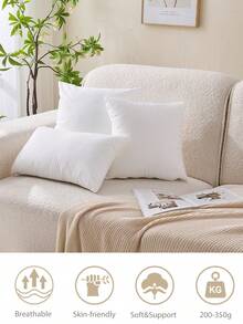 1/2/4pcs Solid Color Pillows Insert, Bedding, Soft Fluffy White Pillows, Christmas Decorations, With Hidden Zipper, High Rebound Polyester Fiber Filling Pillow, Halloween Gift, Halloween Decor, Perfect For Home & Hotel Use, Living Room, For Bed, Sofa, Bedroom Decorative Stuffer Pillow, Dorm Room Essentials College. - trắng - Xem 4