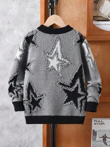 男童街头风格破洞五角星针织套头衫，长袖，适合休闲装，春秋冬