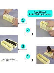 1pc Sushi Mold Set - Heart/Round/Square 3 Shapes DIY Tool, Sushi Rolling Mold, Slouchy Person's Rice Ball Maker, Non-Stick, , Popular Kitchen Tool - Apricot - View 5