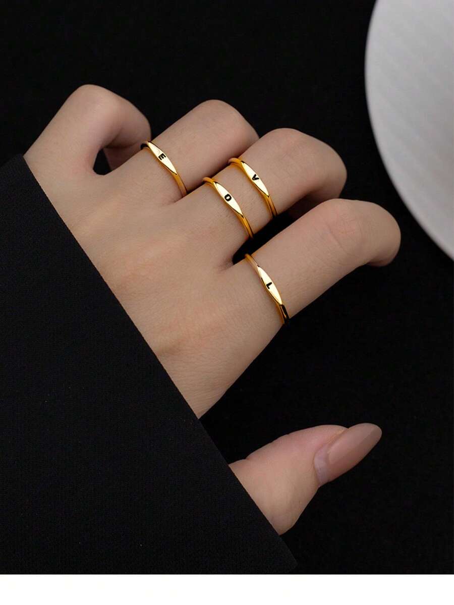 Thin Ring With Letter 925 Silver Initial Adjustable 18k Gold Plated - Gold - View 1