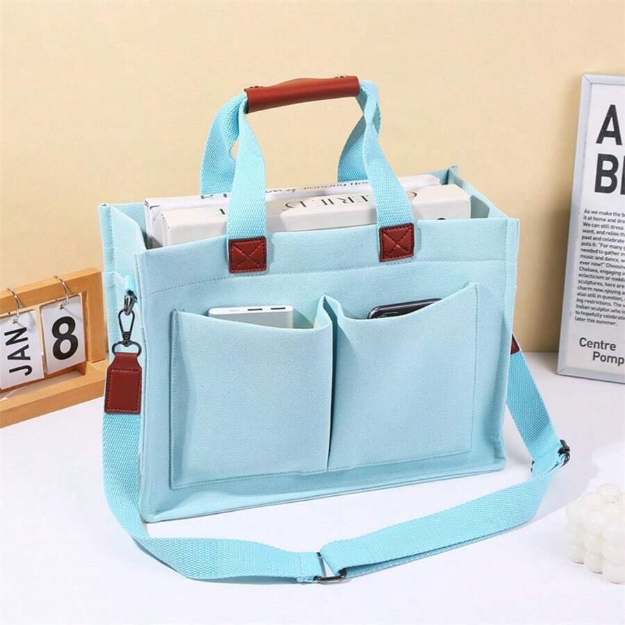 Damska torba płócienna z podszewką z poliestru – zapięcie magnetyczne, regulowany i odpinany pasek na ramię, wiele kieszeni i przegródek – do ręki, na ramię, na ramię