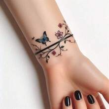 1pc Colorful Butterfly & Floral Temporary Tattoo Sticker, Sexy Colorful Romantic Temporary Tattoo, Waterproof Sweatproof Y2K Minimalist Design Temporary Tattoo For Fingers, Hands, Arms, Suitable For Women