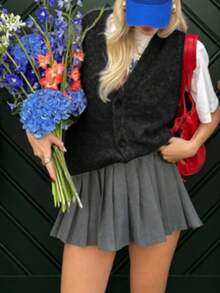 Live To Mo Women's Fall Back-To-School: V-Neck Button-Front Knit Cardigan - Sleek Casual Minimalist Old Money Aesthetic Vest Top