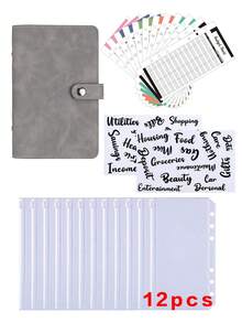 A6 Size Soft Leather Snap Button Loose Leaf Binder Wallet With Envelope Cash Pocket, Budget Planner Refillable Cash Organizer Bag For Traveler, Daily Financial Journal Notebook, Back To School, School Supplies,Savings Plan,Biweekly Savings Plan,10000 Savings Plan,Savings Strategy - Light Grey - View 16