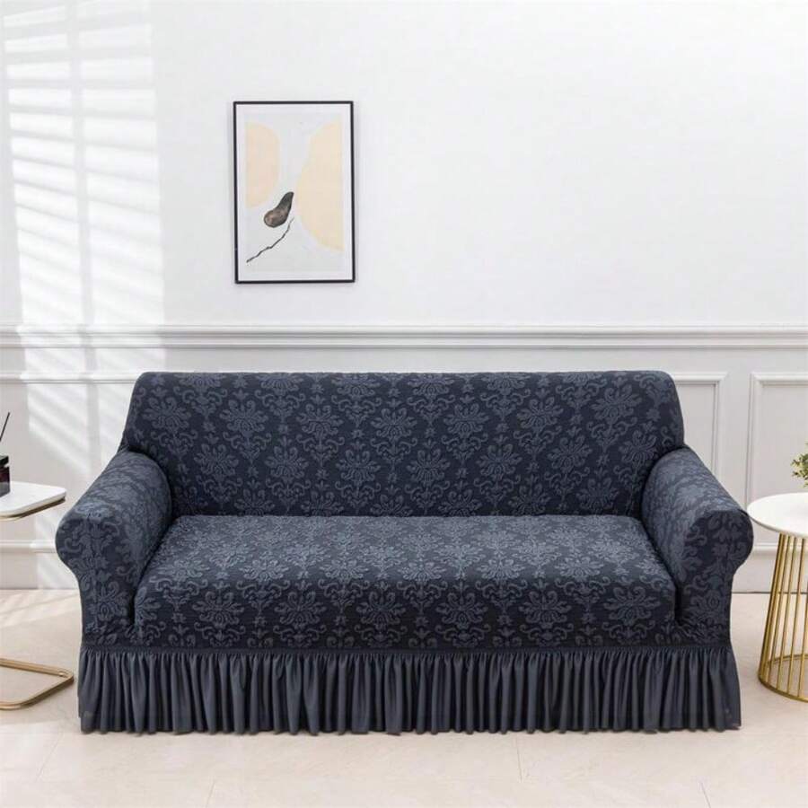 Jacquard Pattern Stretch Sofa Slipcover: 1 Piece Solid Hue, Dustproof For Home & Living Spaces