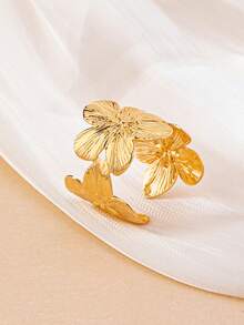 1pc Fashionable Vintage Floral Patchwork Open Ring, Suitable For Women's Daily Wear