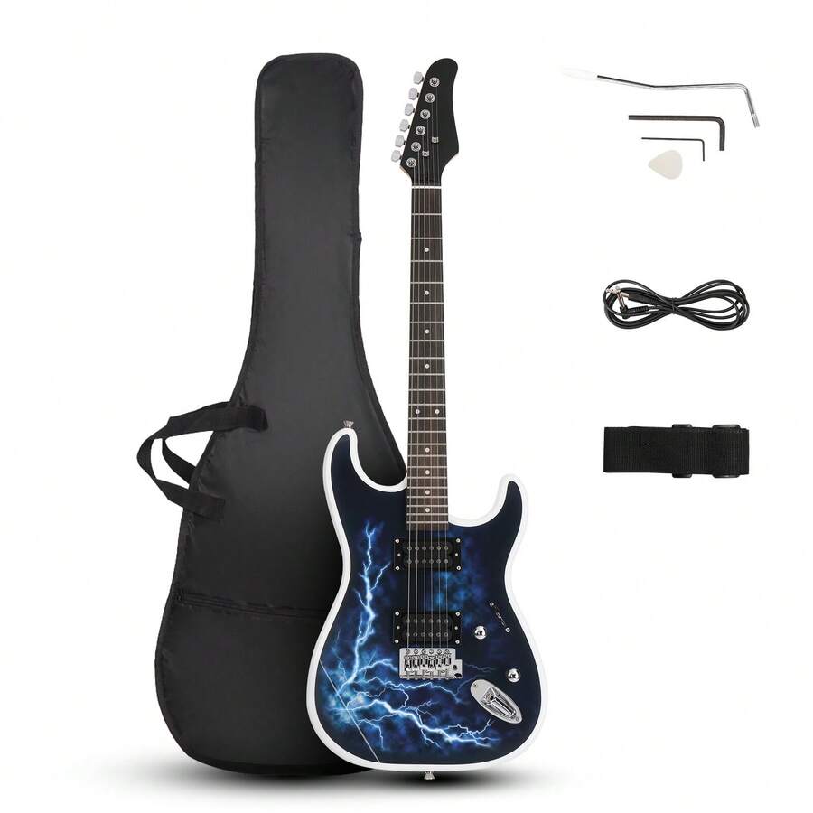 Maple Lightning Style White Electric Guitar +Strap+ Cord+ Gigbag+ Picks - mặc định - Xem 1