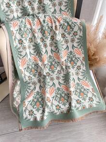 1 buah Syal/Selendang Hangat Rajut Jacquard Motif Bunga Bahan Kasmir Imitasi untuk Wanita, Aksesori Fesyen Serbaguna untuk Musim Gugur/Musim Dingin, Cocok untuk Dekorasi Gaun - Lily Hijau - View 4