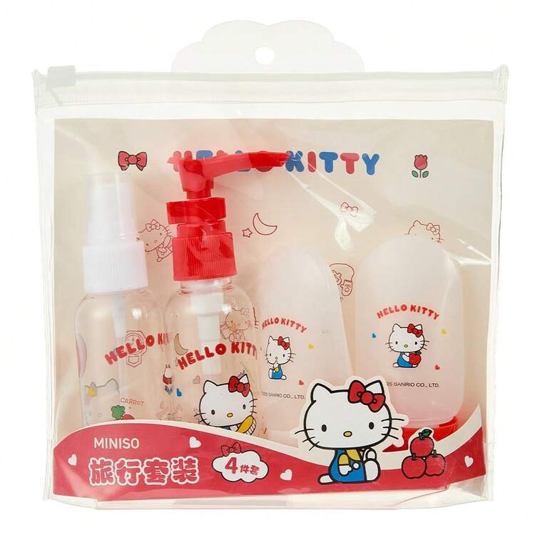 Miniso Juego de viaje portátil de Sanrio Hello Kitty (4 piezas), compacto y ligero para un fácil transporte, ideal para salir y viajar (1 pieza) - Multicolor - Añade 9