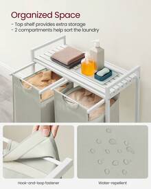 VASAGLE Laundry Hamper Organizer Laundry Basket Laundry Sorter With 2 Pull-Out And Removable Bags, Shelf, Metal Frame, 2 X 12.1 Gallons, 28.8 X 13 X 28.4 Inches, Cream White And Cloud White - 白色 - 查看 4