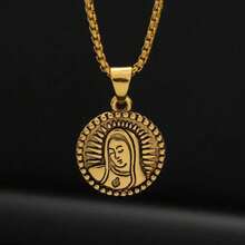 1 chiếc vòng cổ mặt thánh giá Maria bằng thép không gỉ, phụ kiện hip hop dành cho cả nam và nữ - Vàng - Xem 2