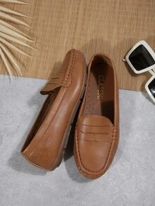 女士平底休闲乐福鞋，软底，户外防滑平底鞋，轻便舒适，适合中年妈妈工作/日常穿着。 - 棕色海鷗 - 查看 3