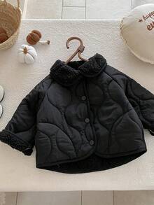 1件男婴黑色高领休闲舒适长袖开衫外套，冬季