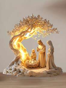 1pc Desktop Decoration Statue - Jesus Nativity & Tree Of Life Newborn Theme, Suitable For Home Decor, Bedroom Decor - Nativity Theme Decor, Made Of 2D Acrylic Material - Multicolor - View 3