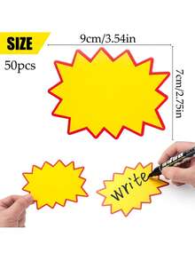 50pcs Starburst Signs Price Tags,Yellow Bargain Price Tags,Mini Product Price Tag,For Retail & Garage/Yard Supplies - Price Tags & Poster Board Decorations