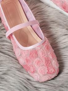 2025年秋季大码女式方头蕾丝拼接玫瑰户外休闲派对透气镂空平底乐福鞋，百搭，芭蕾平底鞋，玛丽珍鞋 - 漸層粉紅色 - 查看 6