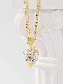 1pc Ruby Heart Shape Butterfly Pendant Necklace Set, Suitable For Women, Multipurpose Wear, Great For Summer, Beach, Easter Gift - Yellow Gold - View 10