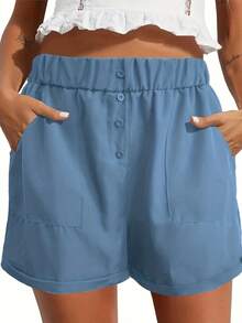 Six-Pack Women's Shorts Summer Casual Elastic High Waist Comfortable Light Breathable Fabric Shorts With Pockets - 6pcs - 查看 3