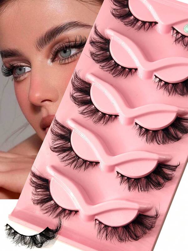 5 Pairs Faux Mink Lashes, Fluffy & Dramatic Look, Thin & Long Eyelashes, Enhance Eye Makeup, Elongate & Volumize Outer Corner, Suitable For Beginners