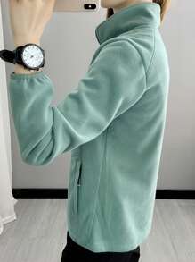 1件装 女士户外徒步登山330克加厚防风抓绒外套，冬季滑雪 - 綠色 - 查看 2