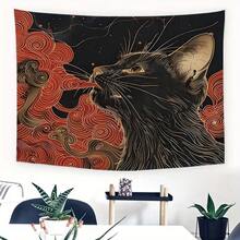 A Tapestry Featuring An Asian Ukiyo-E Style Cat Amidst Clouds And Waves, Complete With Additions, Perfect For Decorating Walls In Homes, Dorms, Or Bedrooms - 1PC - 查看 9