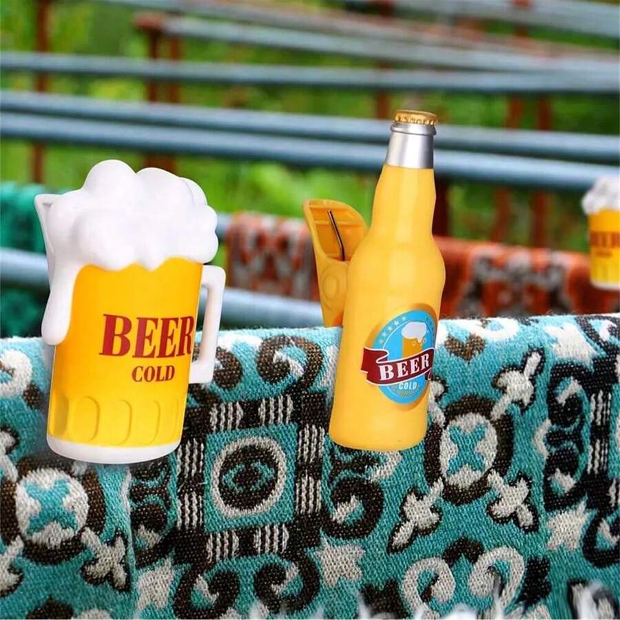 1pc Beach Towel Clip , Crocodile , Beer Bottle , Clownfish LeisureChair Towel Clamp , Large Plastic Clothes Clip , Prevent Towels FromBeing Blown Away , Suitable For Use On Beaches , Holiday SwimmingPools , Cruise Ships , And Terraces - Yellow - View 1