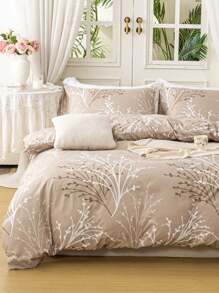 3pcs Piece Leaf Flower Pattern Duvet Cover Is Made Of Ultra Soft And Breathable High-Quality Ultra-Fine Fiber Fabric, Suitable For All Seasons, Machine Washable, Not Easy To Fade, Not Pilling, Anti Shrink, Wrinkle Resistant