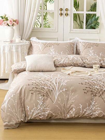 3pcs/Set Leaf Floral Pattern Duvet Cover Set(1 Duvet Cover & 2 Pillowcase)Soft And Skin-Friendly Duvet Cover Bedding Set For Home, All Season Bed Sheets Set