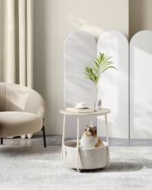 VASAGLE End Table, Small Bedside Table With Fabric Basket, Modern Nightstand, Round Side Table, For Living Room, Bedroom, Cream White - 奶油白 - 查看 2