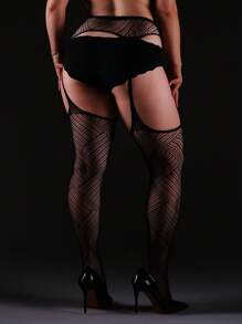 1/2/3 双女士加大码曲线渔网紧身裤，性感黑色透明连裤袜，带有几何镂空线条，适合春夏季、Y2K、万圣节