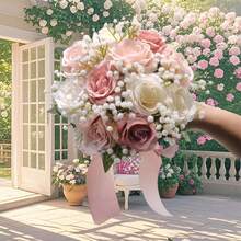 Wedding Bouquets Large For Bride Bridesmaid, Champagne Artificial Roses Flowers For Wedding Church Proposal Home Desk Center Decoration - Rượu sâm banh - Xem 3