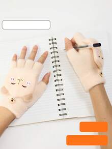 1双儿童5-12岁冬季保暖卡通绵羊五指手套带翻盖，透气半指设计，适合男孩和女孩 - 5-12歲 - 查看 6