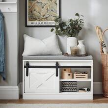 SoBuy Hallway Shoe Bench Shoe Rack Shoe Cabinet With A Sliding Door And Seat Cushion White W80 X D30 X H49cm FSR153-W - White - View 3