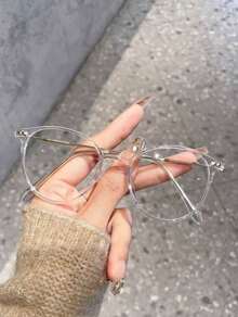 1pc Women's Round Daily Versatile Color Changing Minimalist Fashion Plano Lenses Glasses, Suitable For Going Out, School & Work