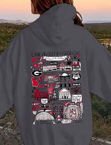 American Retro Street Casual Style Pattern "Beautiful Women's Shirt, Women's Pattern Shirt, University Of Georgia Element Pattern T-Shirt" One-Sided Printed Loose Women's Hoodie - 灰色 - 查看 1