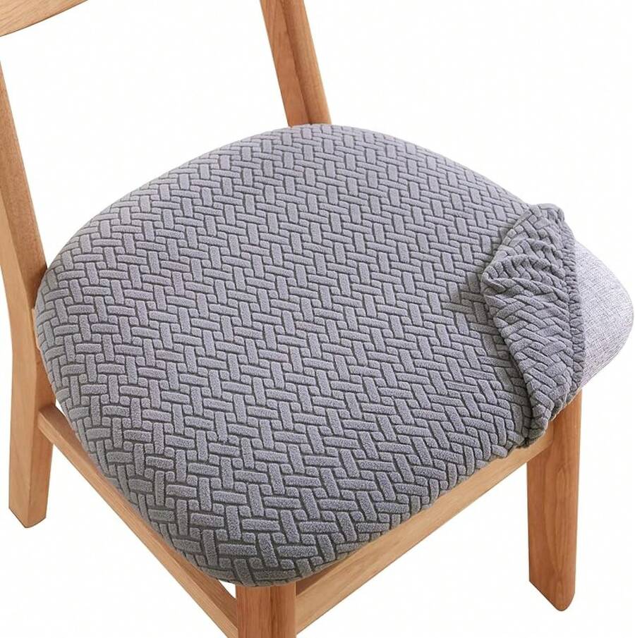 Stretch Non-Slip Soft Washable Dining Chair Covers Set Of 4, Yellow Cushion Slipcovers Kitchen And Dining Room Chairs - Jacquard Dark Grey - View 1