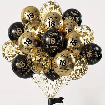21pcs Birthday Celebration Balloon Set, Including Black And Gold Age-Printed Balloons And Colorful Confetti Balloons, Is Ideal For Decorating 18th,30th, 40th, 50th,60th And 70th Birthday Celebration Parties, As Well As Serving As Props For Birthday Party Photos And Anniversary Decorations.