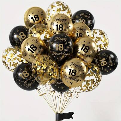 21pcs Birthday Celebration Balloon Set, Includes Black & Gold Balloons Printed With Age, Colorful Confetti Balloons, Suitable For Decorating 18th, 30th, 40th, 50th, 60th And 70th Birthday Party, Also Can Be Used As Props For Birthday Party Photos And Anniversary Celebration