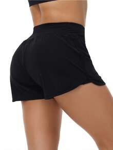 High Waisted Athletic Shorts For Women 2 In 1 Flowy Running Shorts With Pockets Liner For Gym Workout Track Tennis Golf Shorts - 黑色 - 查看 2